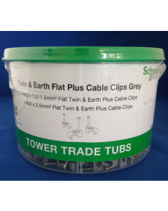 05TUB05 Tower Twin & Earth Flat Plus Cable Clips Tub 1.0 /1.5mm² & 2.5mm², Grey