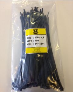 Kompress KCT200-4.8BL Cable Ties 200 x 4.8mm Pack of 100 Black