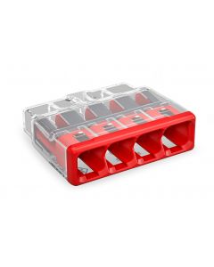 Wago 2773-404 COMPACT Splicing Connector 4mm²; 4-Conductor; Transparent Housing; Red Cover (Box of 80)