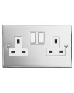 Contactum S3356PCW 2 Gang 13A DP Switched Socket - Polished Chrome, White Insert
