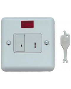 Contactum 3467WS 13A DP Key Switch Connection Unit with Neon, Flush Mounting No Back Box - Metalclad White, White Insert