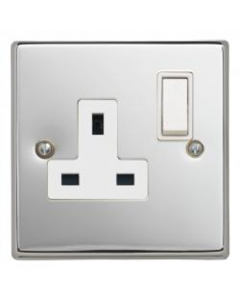 Contactum S3346PCW 1 Gang 13A DP Switched Socket - Polished Chrome, White Insert