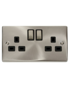 VPSC536BK Click Deco Black Insert Victorian Satin Chrome 2 Gang 13A DP Switched Socket Outlet