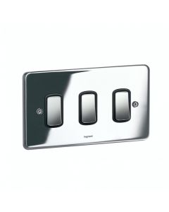 Legrand Synergy 833393 Frontplate, 2 Gang 3 Modules Small Aperture, Polished Stainless Steel, Size: 86x146mm