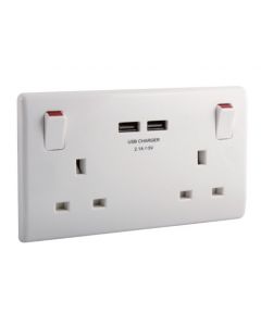 British General 822U3 2 Gang 13A Switched SP Socket with 2 x USB