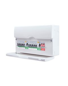 British General CFDP18610  Metal Amendment 3 Dual RCD & High Int Populated 10 way Consumer Unit with 100A switch & 2x 63A 30mA, 16 Modules