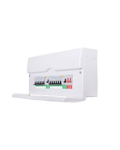 British General CFDP18616 Metal Amendment 3 Dual RCD & High Int Populated 16 Way Consumer Unit with Switch & 12 MCBs, 22 Module