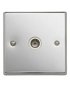 Contactum S3147PCW 1 Gang Non-Isolated Coaxial Socket - Polished Chrome, White Insert