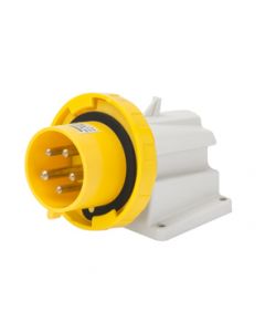 Gewiss GW60423 90° Angled Surface Mounting Appliance Inlet 2P+E, 16A, 100-130V, 50/60HZ, 4H Screw Wiring, Yellow 