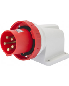 Gewiss GW60460 90° Angled Surface Mounting Appliance Inlet IP67, 3P+E, 125A, 380-415V, 50/60HZ, 6H Mantle Terminal, Red