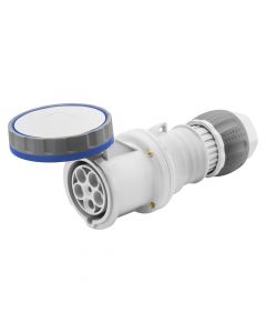 Gewiss GW63048H STRAIGHT CONNECTOR HP - IP66/IP67/IP68/IP69 - 2P+E - 63A - 200-250V 50/60 HZ - BLUE - 6H - MANTLE TERMINAL - Buy online from Sparkshop