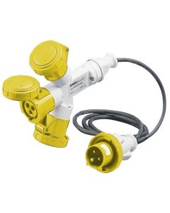 Gewiss GW64050 Socket, 3-Outlet c/w 2M Cable + Plug 2P+E, Watertight, Size: 16A 110V