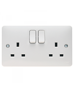 Hager Sollysta WMSS82 White Moulded 2 Gang Double Pole Switched Socket Dual Earth