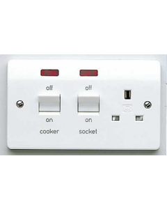 MK Logic K5061WHI Cooker Control Switch, DP Main Switch & Socket c/w Neon, Flush