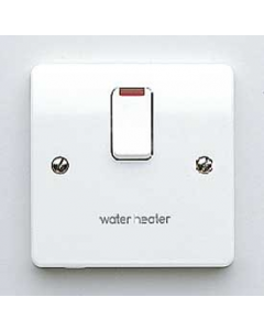 MK Logic K5423WHWHI Switch, DP c/w Neon Base Flex Outlet, Marked Water Heater