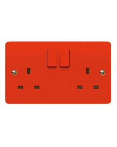 MK Logic K2747D1RED Socket, 13A 2 Gang Switched DP Dual Earth, Red Rockers & Plate