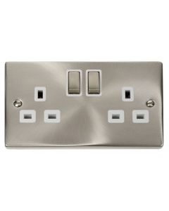 VPSC536WH Click Deco White Insert Victorian Satin Chrome 2 Gang 13A DP Switched Socket Outlet