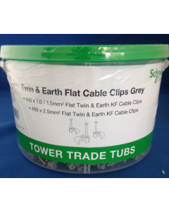 05TUB04 Tower Flat Twin & Earth KF Cable Clips Tub 1.0 /1.5mm² & 2.5mm², Grey
