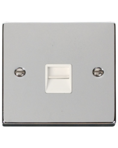 Scolmore Deco VPCH120WH Single Telephone Outlet (Master) in Polished Chrome with White Insert  - Buy online from Sparkshop
