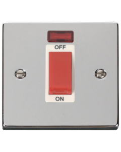 Scolmore VPCH201WH Click Deco Victorian Polished Chrome 1 Gang 45A DP Switch and Neon, White Insert - buy online from SparkShop