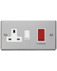 Scolmore Deco VPCH204WH Victorian 45A Cooker Control Unit c/w 13A Socket in Polished Chrome with White Insert- Buy online from Sparkshop 