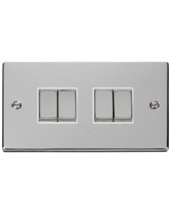 Scolmore Deco VPCH414WH 10A 4 Gang 2 Way Plate Switch in Polished Chrome with White Insert - Buy online from Sparkshop