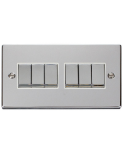 Scolmore Deco VPCH416WH 10AX Ingot 6 Gang 2 Way Plate Switch in Polished Chrome with White Insert - Buy online from Sparkshop
