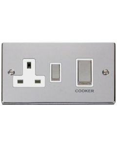 Scolmore Deco VPCH504WH 45A DP Switch c/w 13A Switched Socket in Polished Chrome with White Insert - Buy online from Sparkshop