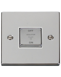 Scolmore Deco VPCH520WH Victorian 10A Ingot 3 Pole Fan Isolation Plate Switch in Polished Chrome with White Insert- Buy online from Sparkshop