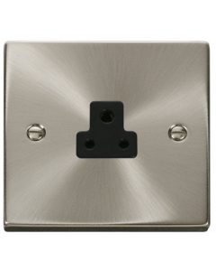 Scolmore Deco VPSC039BK Victorian 2A 1 Gang Unswitched Round Pin Socket with Black Insert (Satin Chrome) - Buy online from Sparkshop