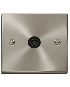 Scolmore VPSC065BK Victorian Coaxial Socket in Satin Chrome with Black Insert - Buy online from Sparkshop