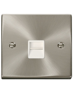 Scolmore Deco VPSC125WH Victorian Single Secondary Telephone Socket in Satin Chrome with White Insert - Buy online from Sparkshop