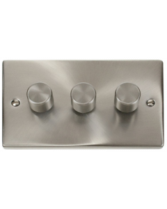 Scolmore Deco VPSC153 3 X 400W Victorian 3 Gang 2 Way Dimmer Switch in Satin Chrome - Buy online from Sparkshop