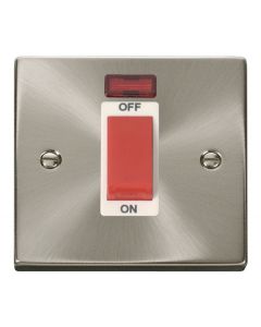 VPSC201WH Click Deco Victorian Satin Chrome 1 Gang 45A DP Switch and Neon, white insert