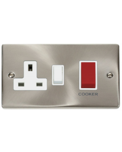 Scolmore Deco VPSC204WH Victorian 45A Cooker Control Unit c/w 13A Socket in Satin Chrome with White Insert - Buy online from Sparkshop 