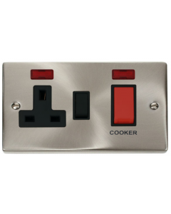Scolmore Deco VPSC205BK Victorian 45A Cooker Control Unit c/w 13A Socket & Neon in Satin Chrome with Black Insert - Buy online from Sparkshop