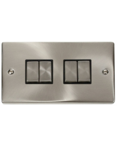 Scolmore Deco VPSC414BK Victorian 10A 4 Gang 2 Way Plate Switch in Satin Chrome with Black Insert - Buy online from Sparkshop