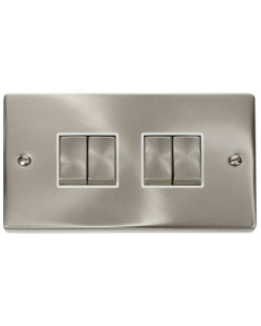 Scolmore Deco VPSC414WH 10A 4 Gang 2 Way Plate Switch in Satin Chrome with White Insert - Buy online from Sparkshop