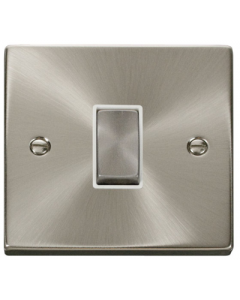 Scolmore Deco VPSC425WH 10A 1 Gang Intermediate Plate Switch in Satin Chrome with White Insert - Buy online from Sparkshop