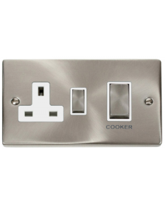 Scolmore Deco VPSC504WH 45A DP Switch c/w 13A Switched Socket in Satin Chrome with White Insert - Buy online from Sparkshop