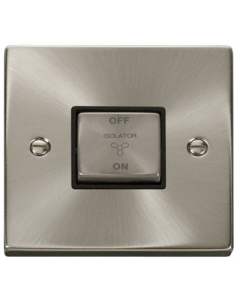 Scolmore Deco VPSC520BK Victorian 10A Ingot 3 Pole Fan Isolation Plate Switch in Satin Chrome with Black Insert - Buy online from Sparkshop