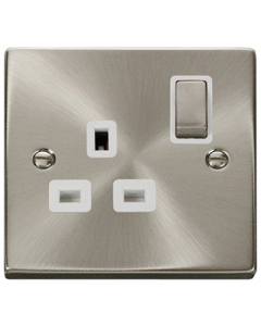 Scolmore Deco VPSC535WH Victorian 13A Ingot 1 Gang Double Pole Switched Socket in Satin Chrome with White Insert - Buy online from Sparkshop
