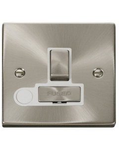 Scolmore Deco VPSC551WH Victorian 13A Ingot Double Pole Switched Fused Connection Unit With Optional Flex Outlet in Satin Chrome with White Insert - Buy online from Sparkshop