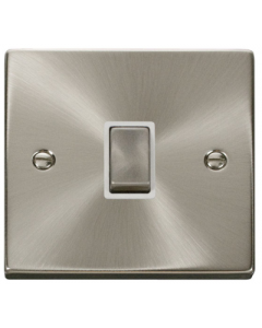 Scolmore Deco VPSC722WH 20A Ingot Double Pole Plate Switch in Satin Chrome with White Insert - Buy online from Sparkshop