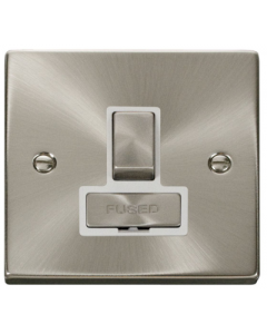Scolmore Deco VPSC751WH 13A Ingot Double Pole Switched Fused Connection Unit in Satin Chrome with White Insert  - Buy online from Sparkshop