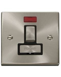 Scolmore Deco VPSC752BK 13A Ingot Double Pole Switched Fused Connection Unit With Neon in Satin Chrome with Black Insert - Buy online from Sparkshop