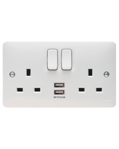 Hager Sollysta WMSS82USB Socket, 2 Gang DP Swd c/w Twin USB, Plate Only, Size: 13A 146x86x39.5mm