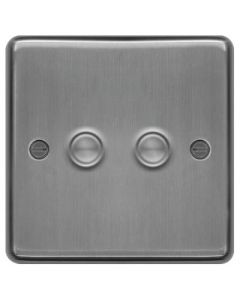 Hager WRDS2BS Raised Plate Dimmer Switch, 2 Gang, Size:	250W 9.5x86x86mm