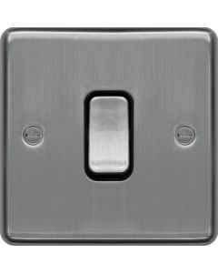 Hager WRPS16BSB 20A Raised Plate Intermediate Switch in Brushed Steel with Black Insert - Buy online from Sparkshop