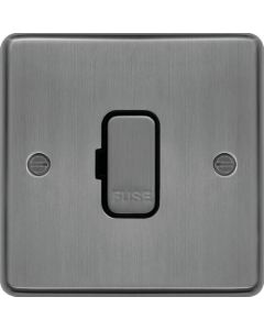 Hager WRSU83BSB 13A Raised Plate FCU Unswitched Brushed Steel Black Insert - available online from SparkShop